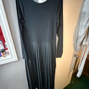 J. Crew Black Long Sleeve Pleated Dress